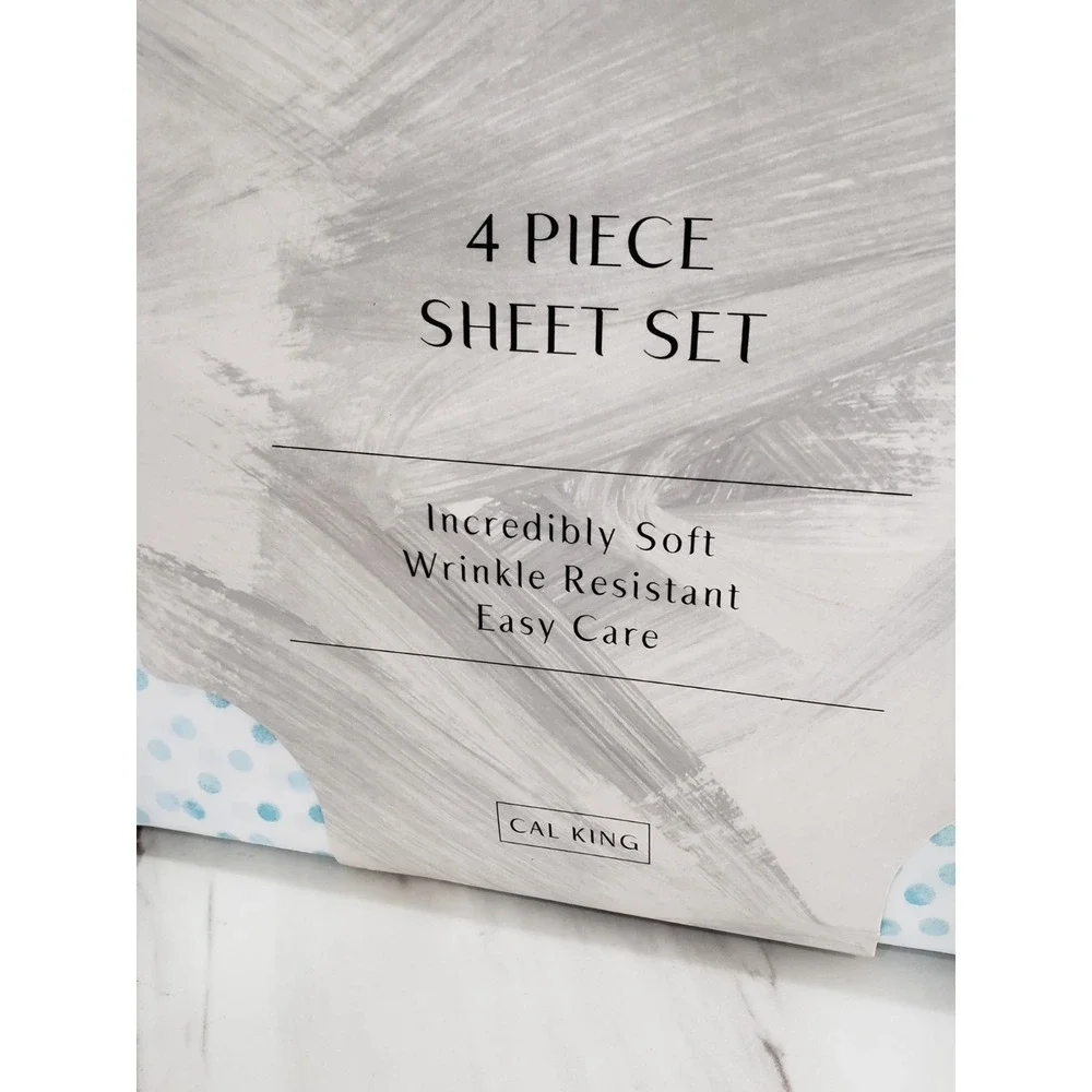 NEW CALIFORNIA CALI KING SHEET SET BLUE POLKA DOT CONFEETI FAIRFIELD SQUARE